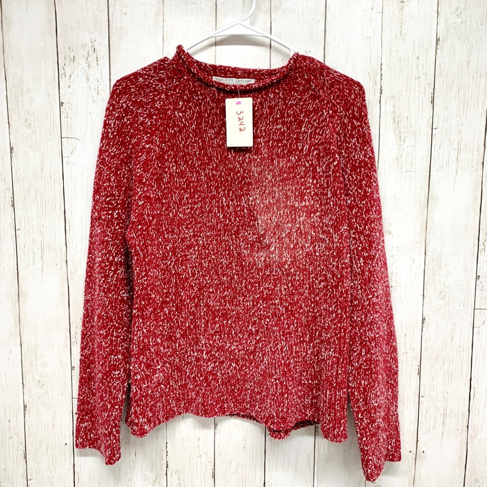 Carolyn Taylor Essentials Chenille Sweater Womens Size M Red Marled Knit Acrylic